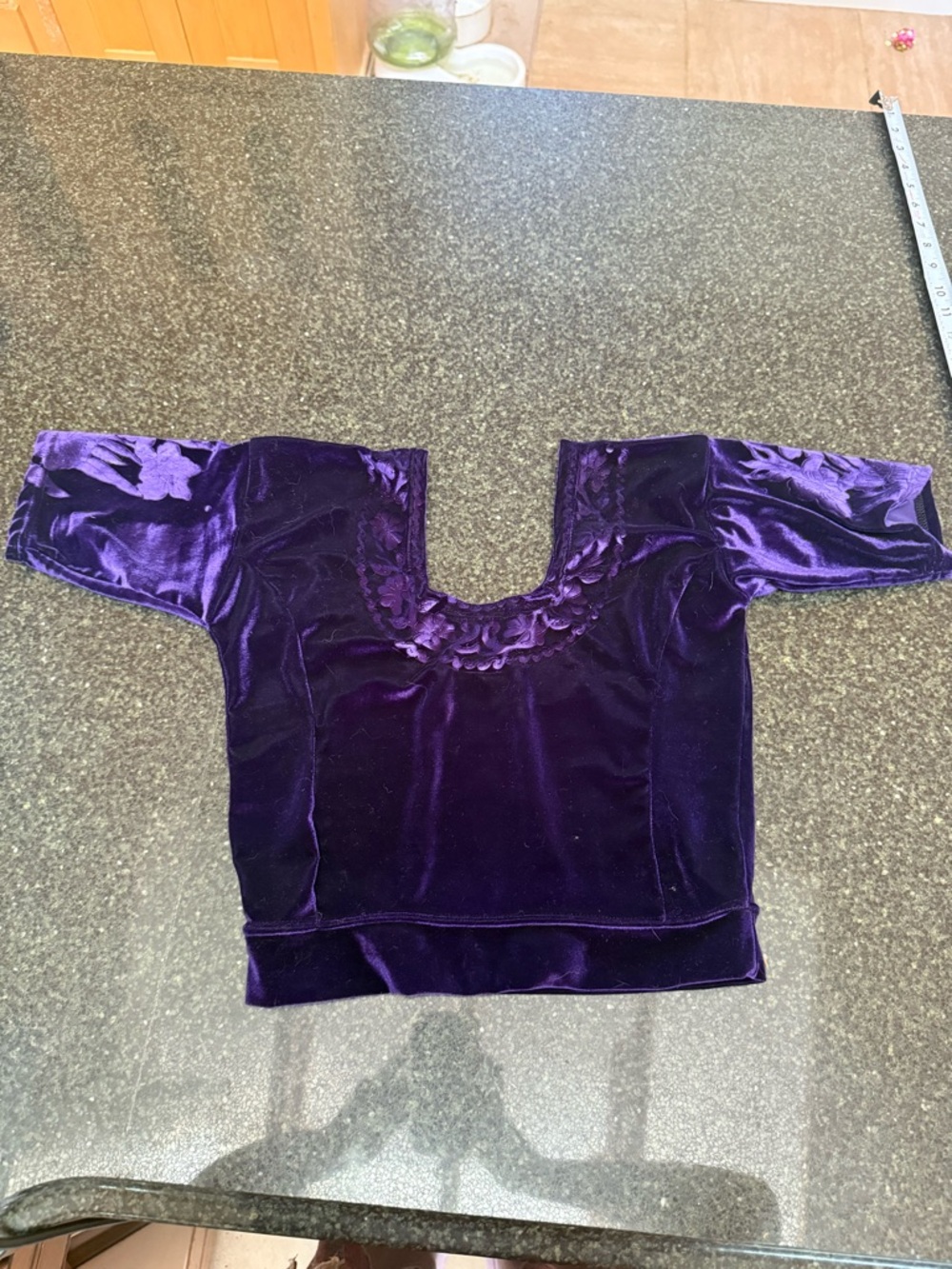Deep Purple Velvet Bellydance Choli Crop Top Flower Embellishments
